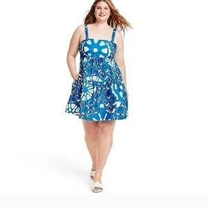 Rhode x Target ‎ Zinnia Floral Print Tiered Mini Dress Blue Size 1X NWT
